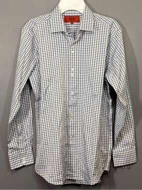Elie Balleh 16 Boy Blue White Gingham Button Up Dress Shirt